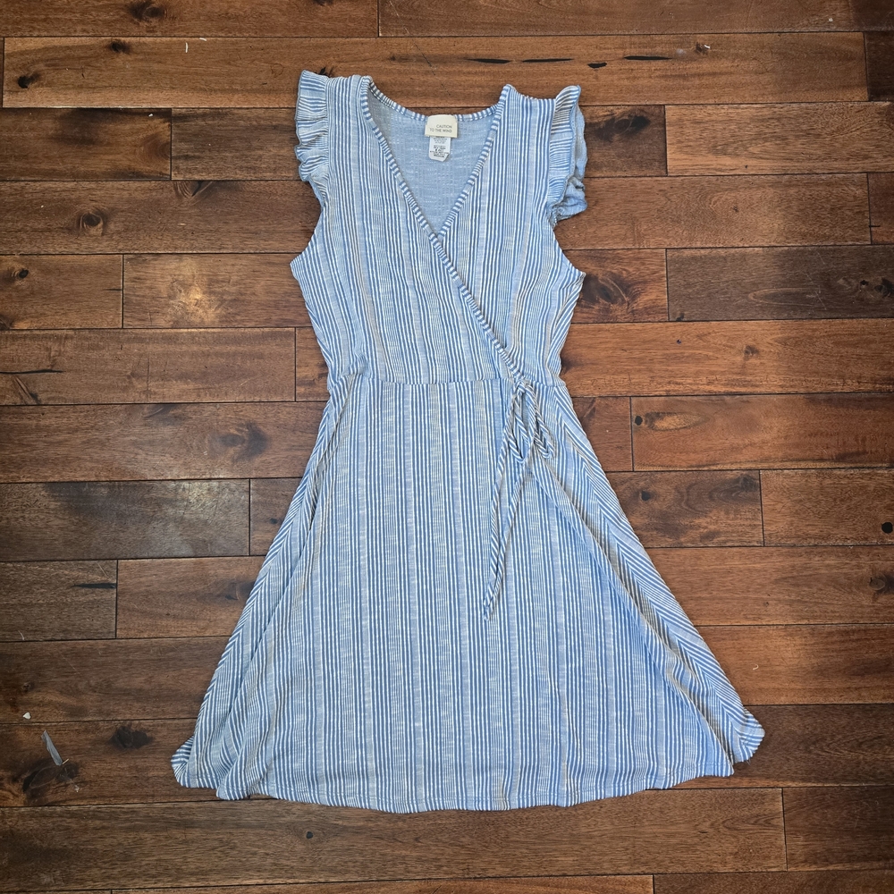 Caution To The Wind Blue and White Striped Midi Dress Womens Medium